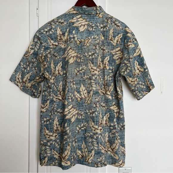 OP Men's Short Sleeve Hawaiian Shirt, Retro Leaf Print, Blue, Large - Picture 3 of 5
